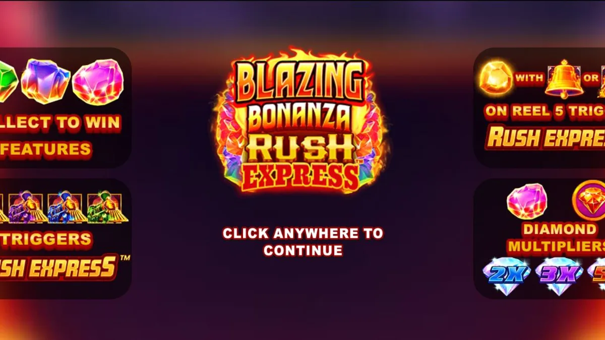 Interface do jogo de slot Blazing Bonanza Rush Express com tema de mineração