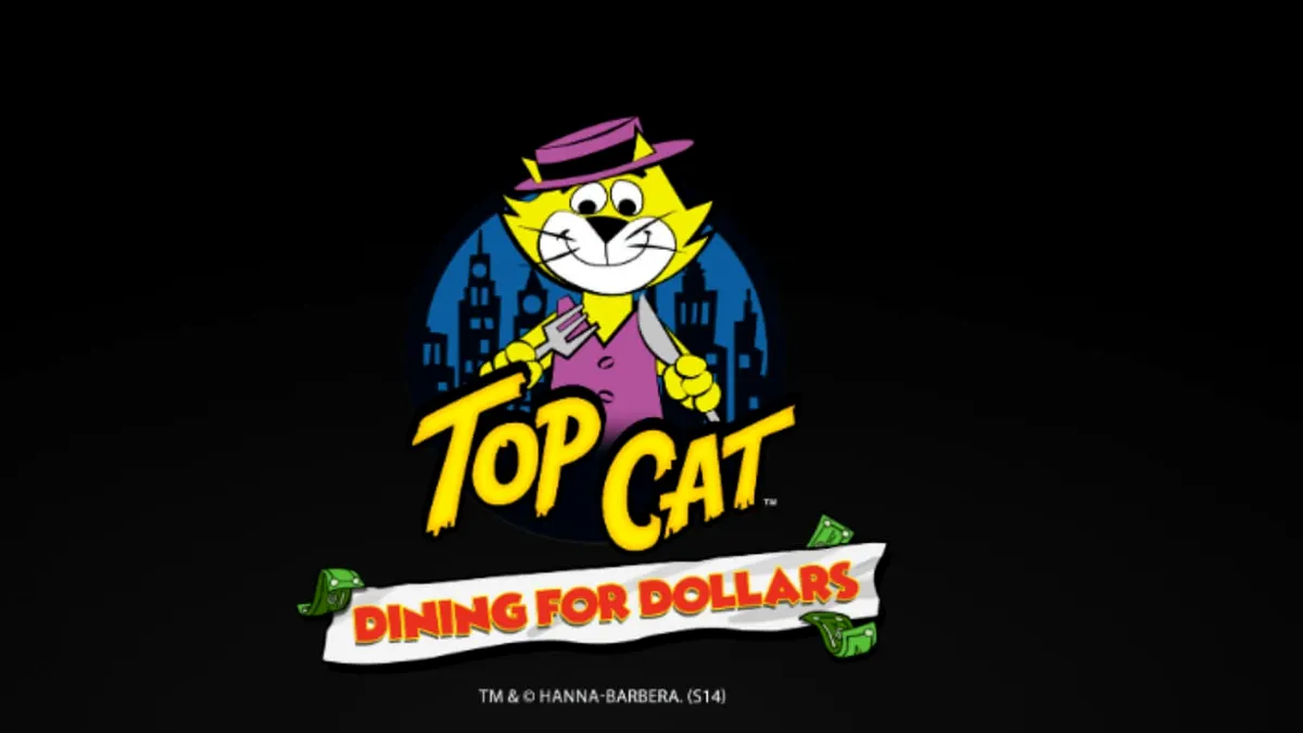 Personagens de Top Cat em um cenário de lanchonete retrô no slot Top Cat Dining For Dollars