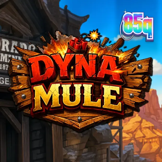 Imagem do jogo de slot Dyna Mule, mostrando o tema de mineração com o protagonista mula e símbolos de dinamite.